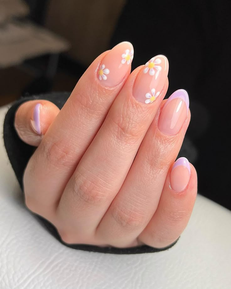 French Manicure with Floral Tips